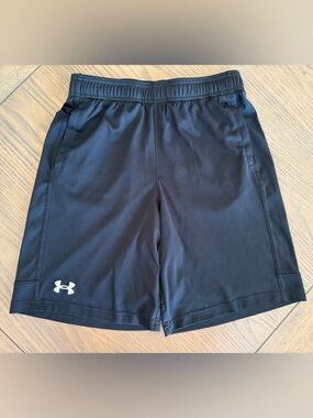 Under Armour Boys’s Black Athletic Training Shorts with Logo